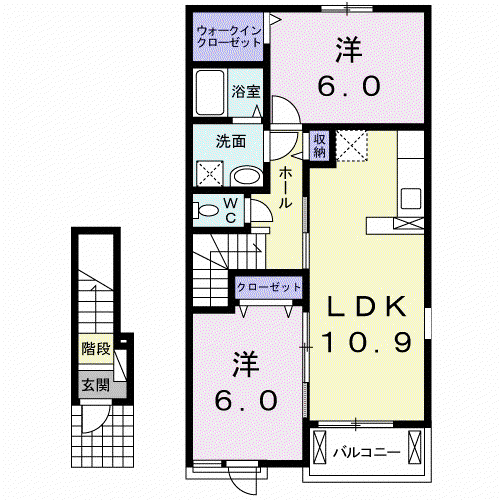 フルール 蘭Ⅱ A(2LDK/2階)の間取り写真
