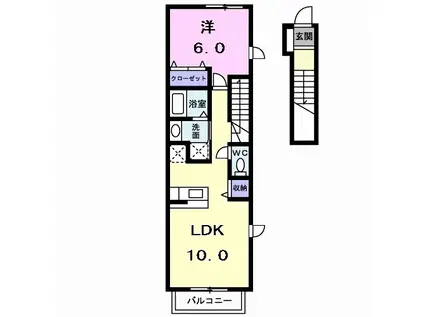 プリムヴェールA(1LDK/2階)の間取り写真