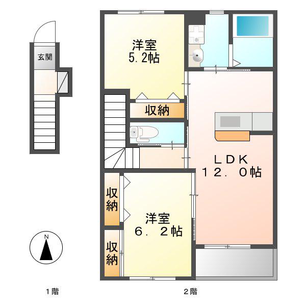 ビニグリーン末広(2LDK/2階)の間取り写真