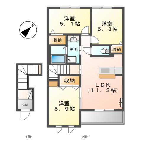 リバーサイド金磯A(3LDK/2階)の間取り写真