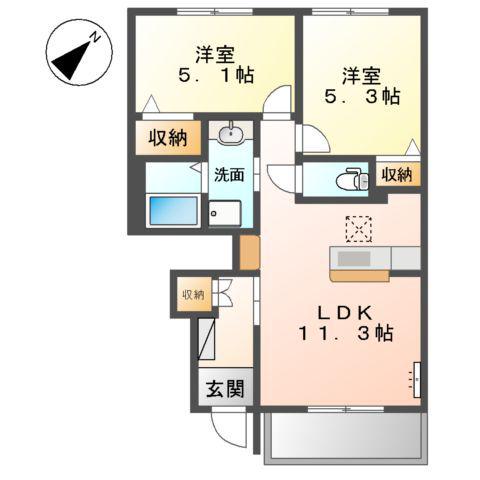 リバーサイド金磯A(2LDK/1階)の間取り写真