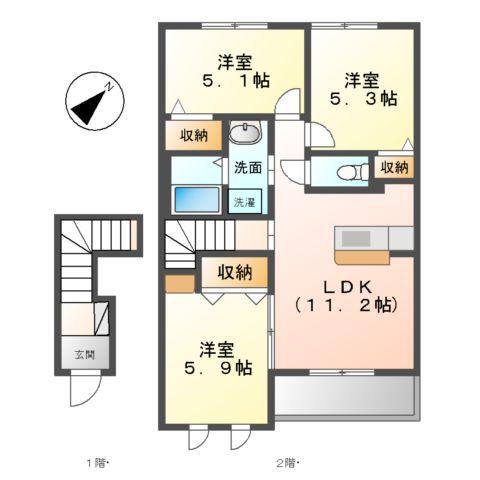 リバーサイド金磯A(3LDK/2階)の間取り写真