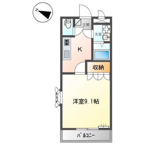 カームヒル(1K/2階)の間取り写真