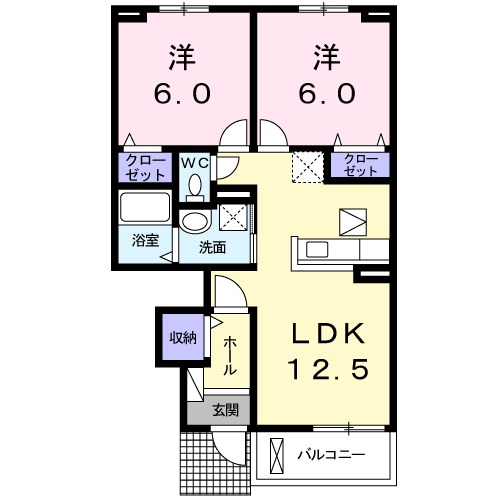 ル・グラン Ⅱ(2LDK/1階)の間取り写真