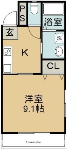 チェスターコート南佐古(1K/1階)の間取り写真