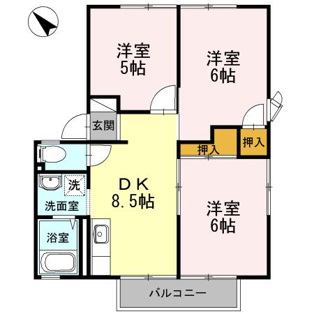 フレグランスAP(3DK/1階)の間取り写真