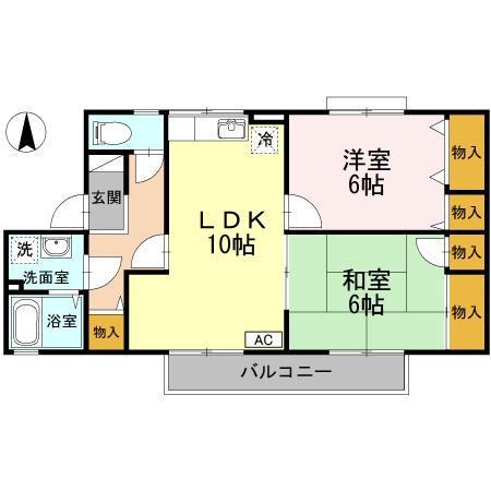 ラポール宮内 C棟(2LDK/2階)の間取り写真