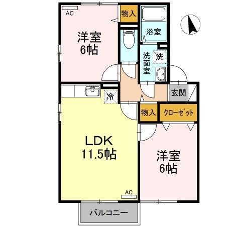 ディアコート A棟(2LDK/2階)の間取り写真