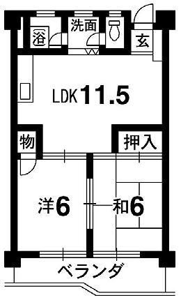 グランドハイツ(2LDK/6階)の間取り写真