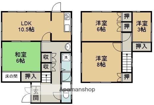 牟岐線 二軒屋駅 徒歩21分 2階建 築48年(4LDK)の間取り写真