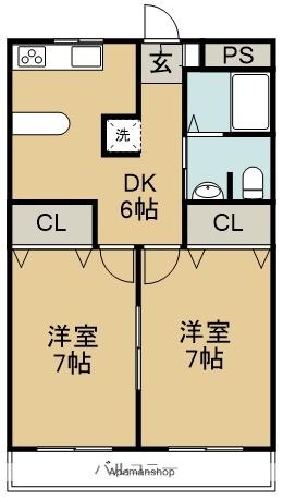 メゾン・ド・フルール(2DK/2階)の間取り写真