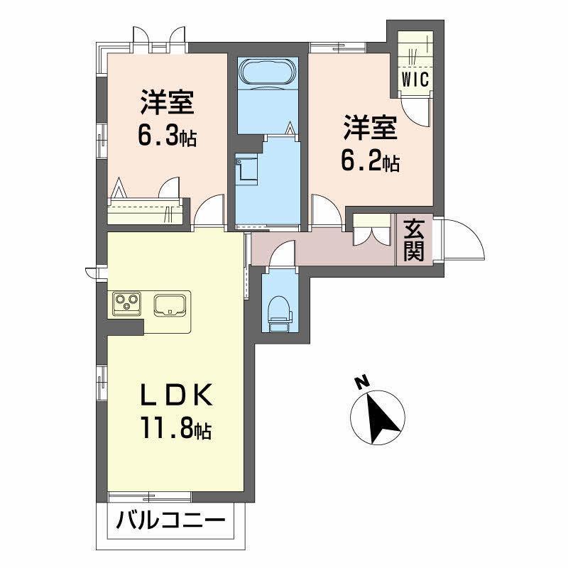 BEREO COMFORT KITASHIMADA(2LDK/2階)の間取り写真