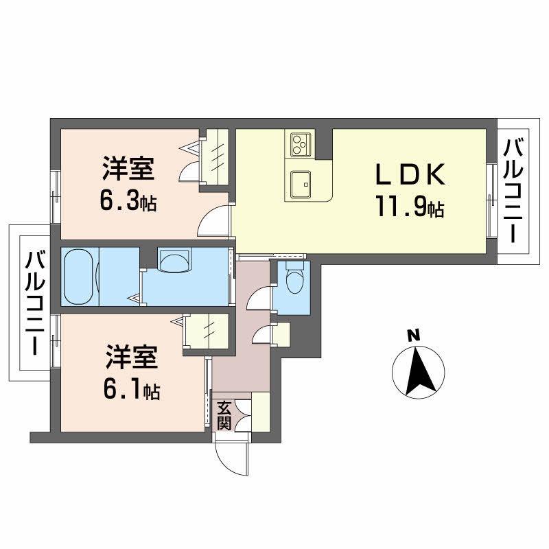 グランドベレオ田宮(2LDK/3階)の間取り写真