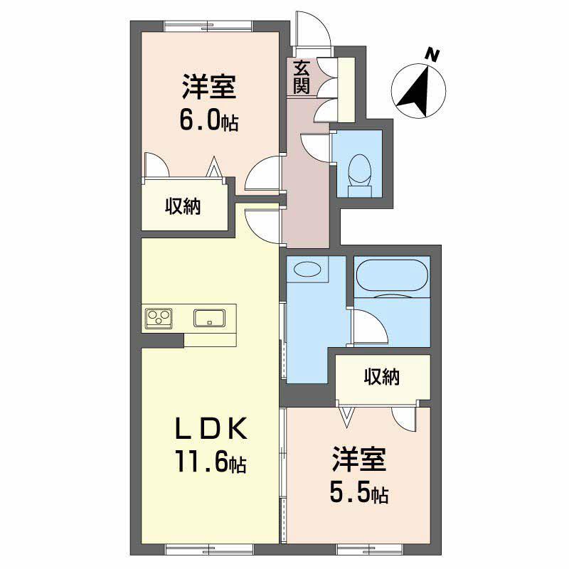 プロヌーブ沖洲3番館(2LDK/1階)の間取り写真