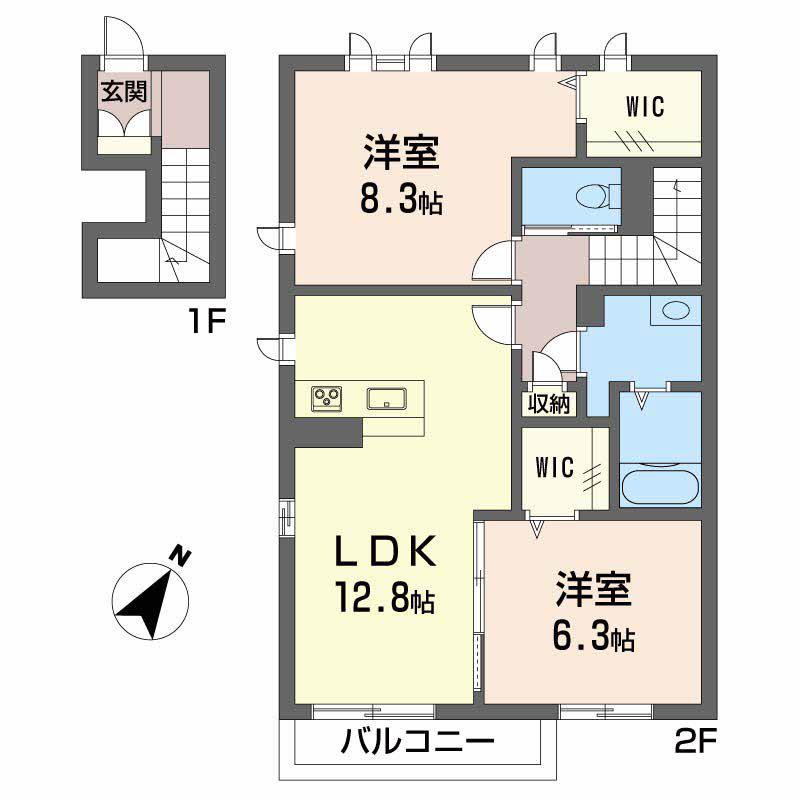 マリ・ソル若葉 B棟(2LDK/2階)の間取り写真