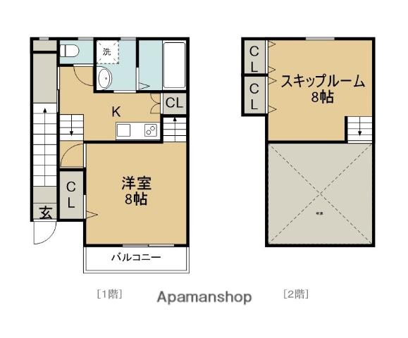 ココカラハウス川内(1K/2階)の間取り写真