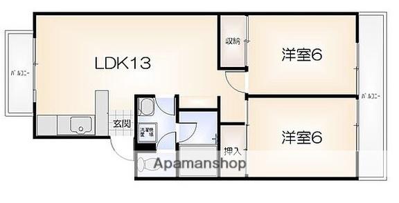 ドゥエル新蔵(2LDK/3階)の間取り写真