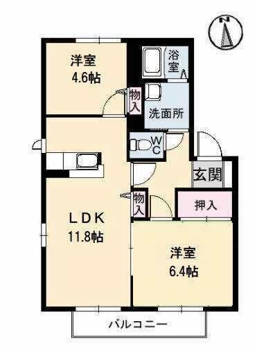 ドミール富永B棟(2LDK/2階)の間取り写真