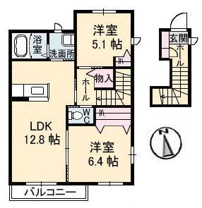 花ポートE(2LDK/2階)の間取り写真