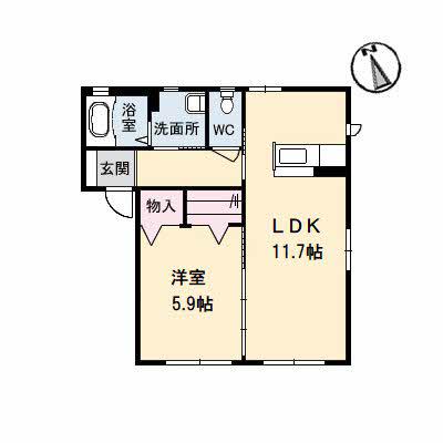 クラヴィエ南昭和 C棟(1LDK/1階)の間取り写真