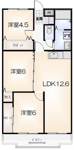 東洋ハイツP-Ⅱ(3LDK/2階)の間取り写真
