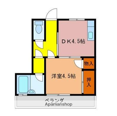 稲原ハイツ(1DK/3階)の間取り写真
