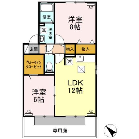 クウラージュ C棟(2LDK/1階)の間取り写真