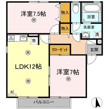 コート ルミエール A(2LDK/2階)の間取り写真