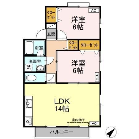 セジュール吉岡E棟(2LDK/2階)の間取り写真