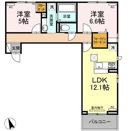 ロイヤルサン A棟(2LDK/1階)の間取り写真