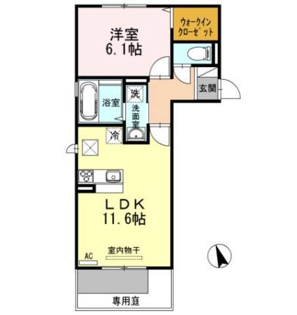 ホワイトバードⅡA棟(1LDK/1階)の間取り写真