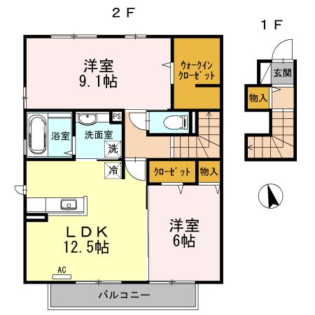 PATIO A棟(2LDK/2階)の間取り写真