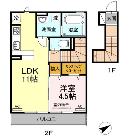 カサレナ(1LDK/2階)の間取り写真