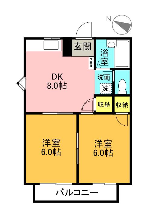 ファミーユ笠木(2DK/2階)の間取り写真