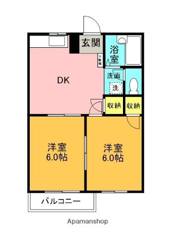 ファミーユ笠木(2DK/2階)の間取り写真