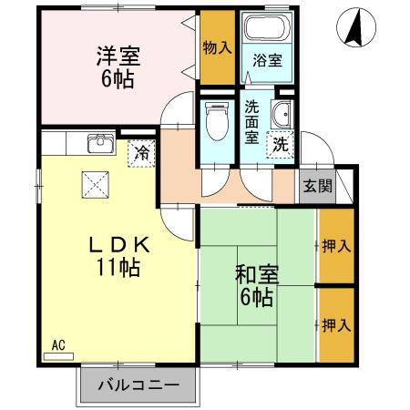 セレクト川内 A棟(2LDK/1階)の間取り写真