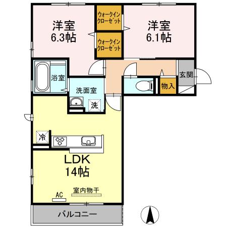 ヴェルドミールⅡ(2LDK/2階)の間取り写真