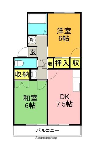 グリーンコーポラス(2DK/1階)の間取り写真