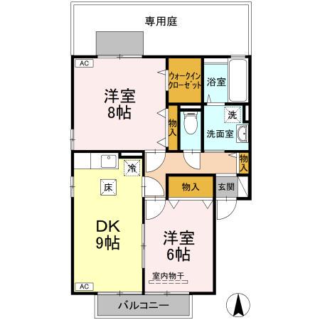 デュレボナールA(2DK/1階)の間取り写真