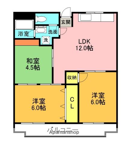 第2 サニーハイツ(3LDK/4階)の間取り写真
