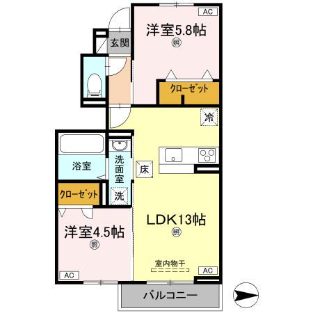 オリエンタルコート南田宮(2LDK/1階)の間取り写真