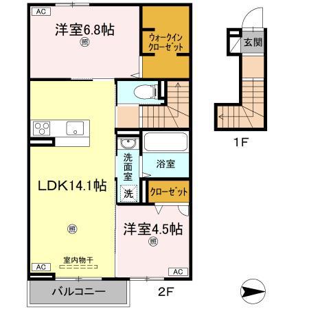 オリエンタルコート南田宮(2LDK/2階)の間取り写真