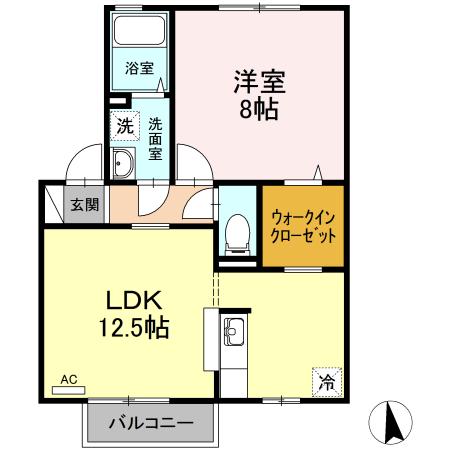 ボヌール(1LDK/2階)の間取り写真