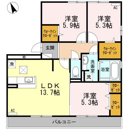 ラフィーナ(3LDK/1階)の間取り写真