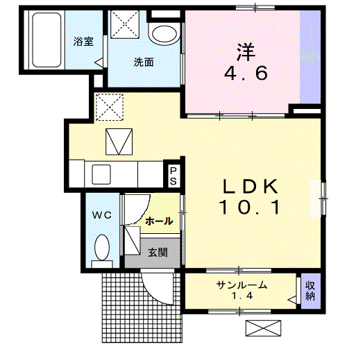 ピアチェーレ(1LDK/1階)の間取り写真