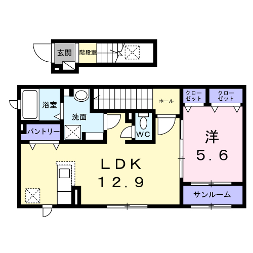 ピアチェーレ(1LDK/2階)の間取り写真