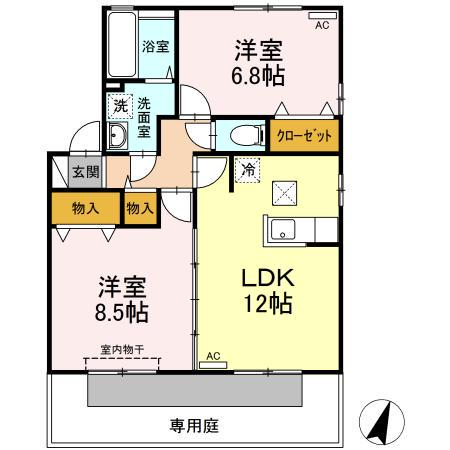 メゾン・ラフィーネ A棟(2LDK/1階)の間取り写真