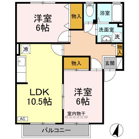 ヴェールメゾンA棟(1LDK/1階)の間取り写真