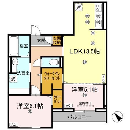 ビルゴ中吉野(2LDK/3階)の間取り写真