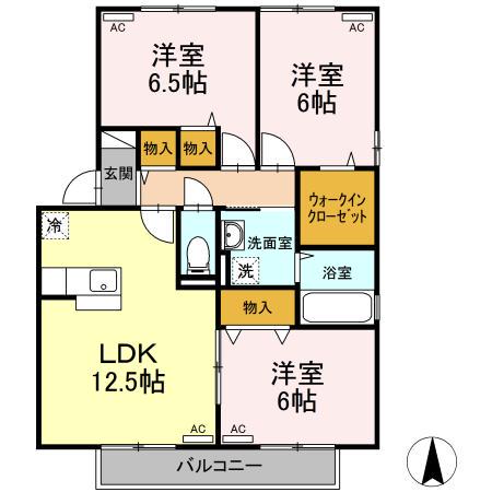 リヴェールA棟(3LDK/2階)の間取り写真